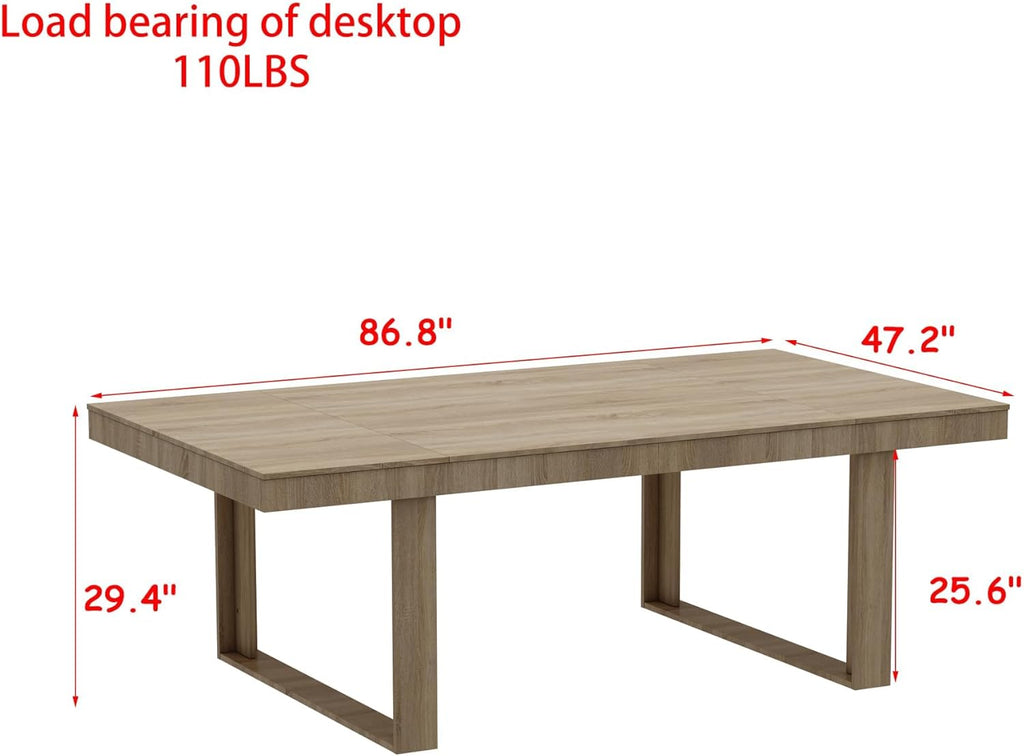 WOODTIME 86.6" W Dining Table for 8-10 People, Versatile Modern Wooden Dinner Table Kitchen Table for Dining Room Conference Room, Brown