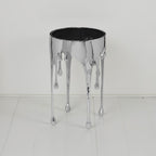 TUP THE URBAN PORT Capri Side End Table, 24.75 Inch Round Glass Top, Silver Finish, Melting Drip Design Base, Modern Glam Accent Table for Living Room, Bedroom and Home Decor Display