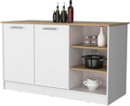 Melamine Kitchen Island with Two Doors and Three Open Shelves | two doors with internal shelves and three open storage shelves