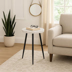 Classy Side Table, End Table, or Small Night Stand - Marble Accent Table with Three Slim Metal Legs Ideal for Small Spaces - Sleek Design for Home, Bedroom, and Living Room Decor - 21" White & Black