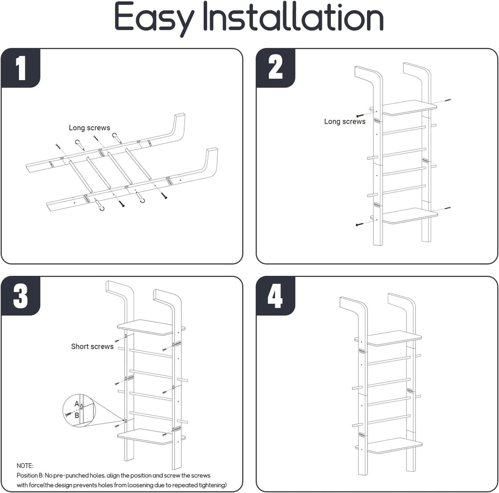 Wooden Ladder with Shelf for Room Decor, 6-Tier Decor Ladder with Non-Slip Mat & Hooks, Farmhouse Style Leaning Wall Display Holder