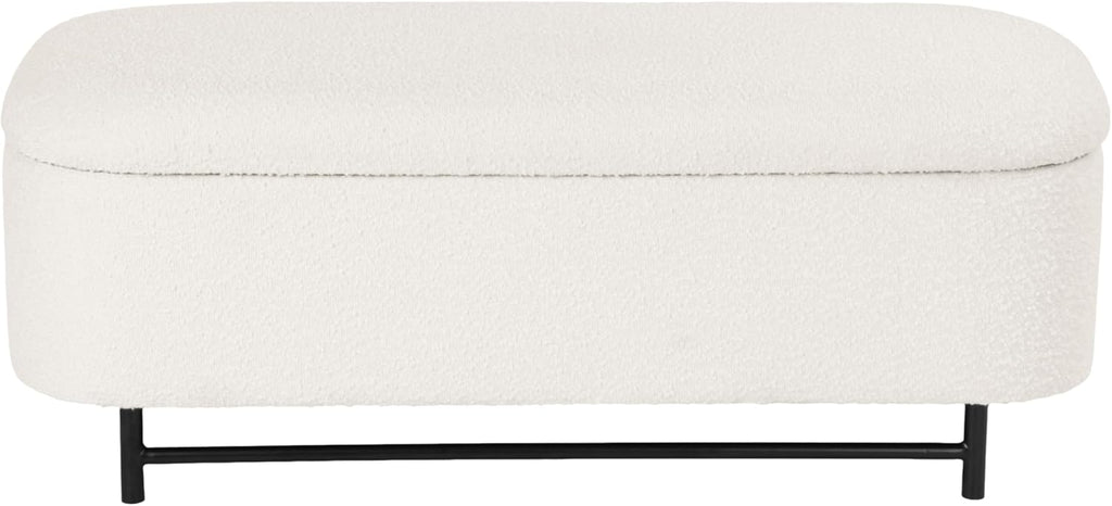 HomePop Ellipse Modern Storage Bench with Metal Legs |Homepop Home Décor|Bench with Storage for Living Room & Bedroom - Cream Boucle