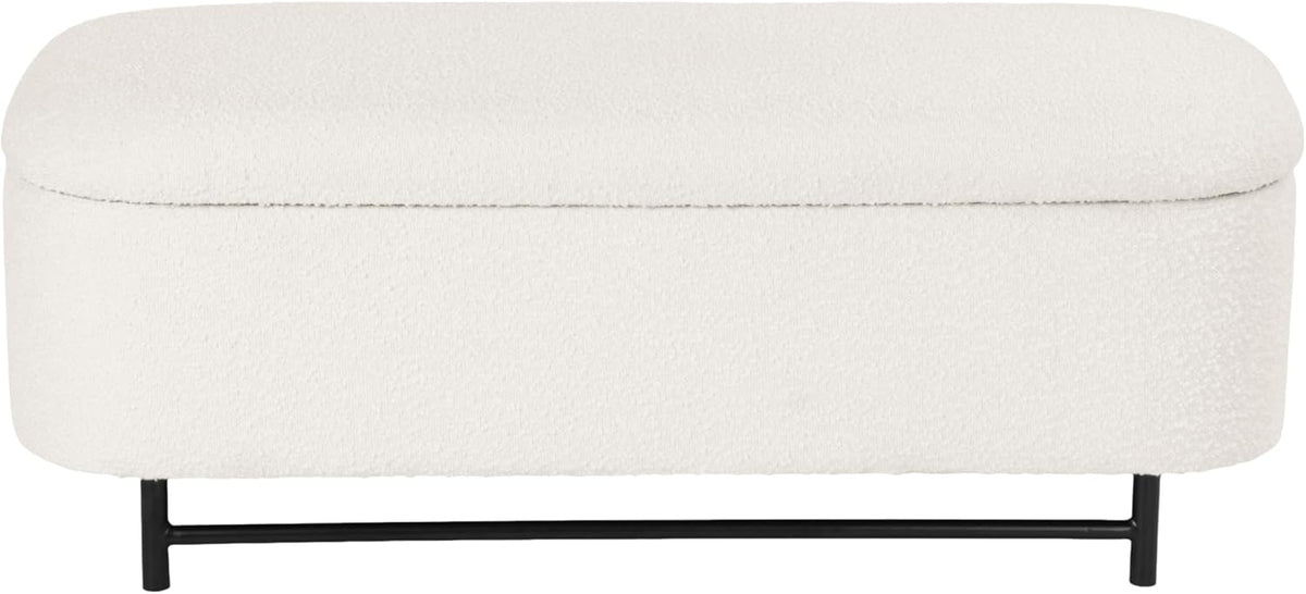 HomePop Ellipse Modern Storage Bench with Metal Legs |Homepop Home Décor|Bench with Storage for Living Room & Bedroom - Cream Boucle