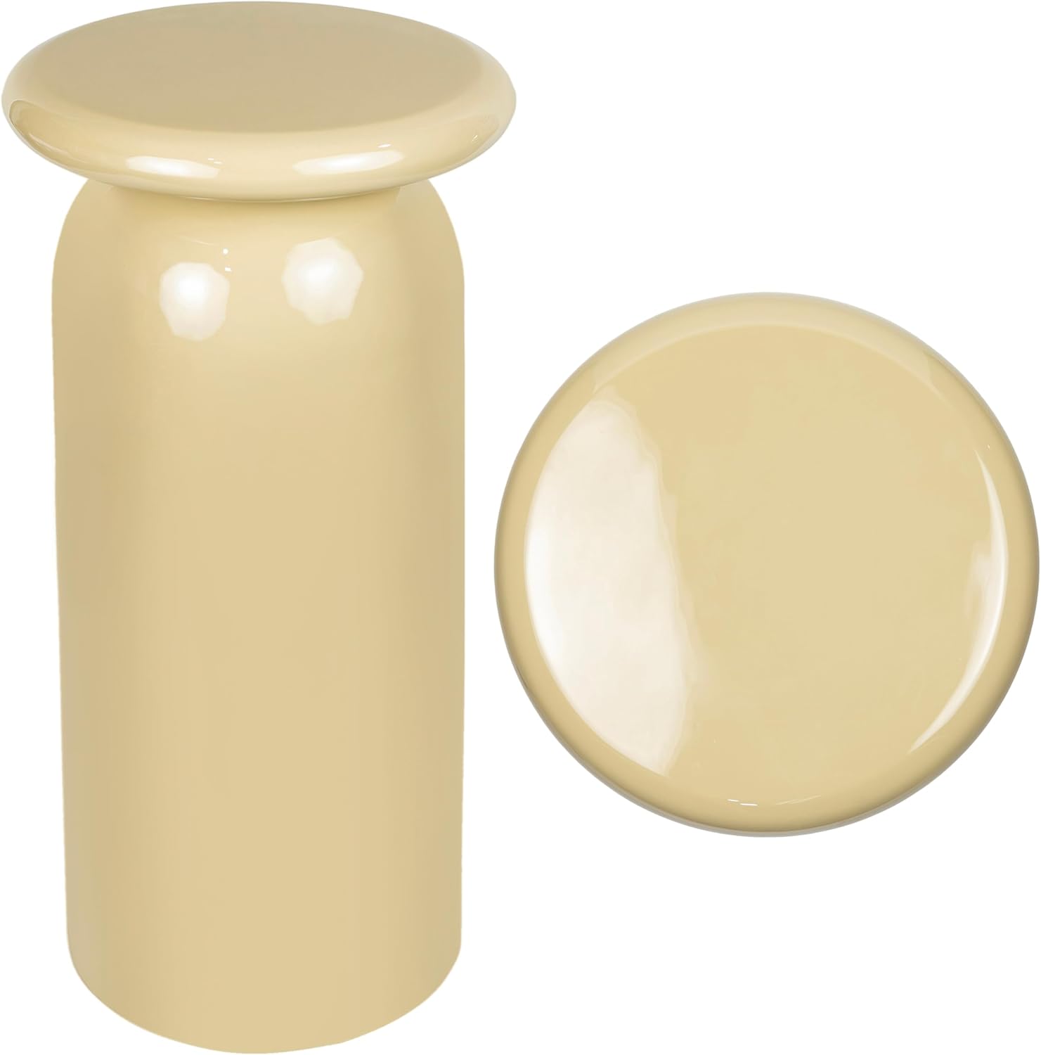 JONATHAN Y Miles Modern 22.75" Glossy Almond Metal Round Drink Table with Cylinder Mushroom Pedestal, Small Accent Side Table for Living Room and Bedroom, Minimalist Martini Cocktail Table END1008C