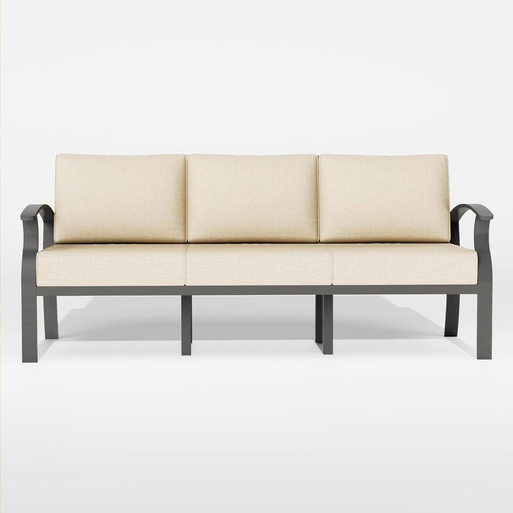ALAULM Aluminum 3-Seat Patio Furniture Set, Metal Outdoor Furniture Sectional Sofas w/5.1" Cushions for Patio, Backyard, Poolside-Sand