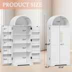 65" H Arched Kitchen Pantry, Modern Cupboard Storage Cabinet with 10 Side Storage Shelves & 3 Adjustable Shelves, Farmhouse Food Pantry Case for Living Room, Dining Room, White