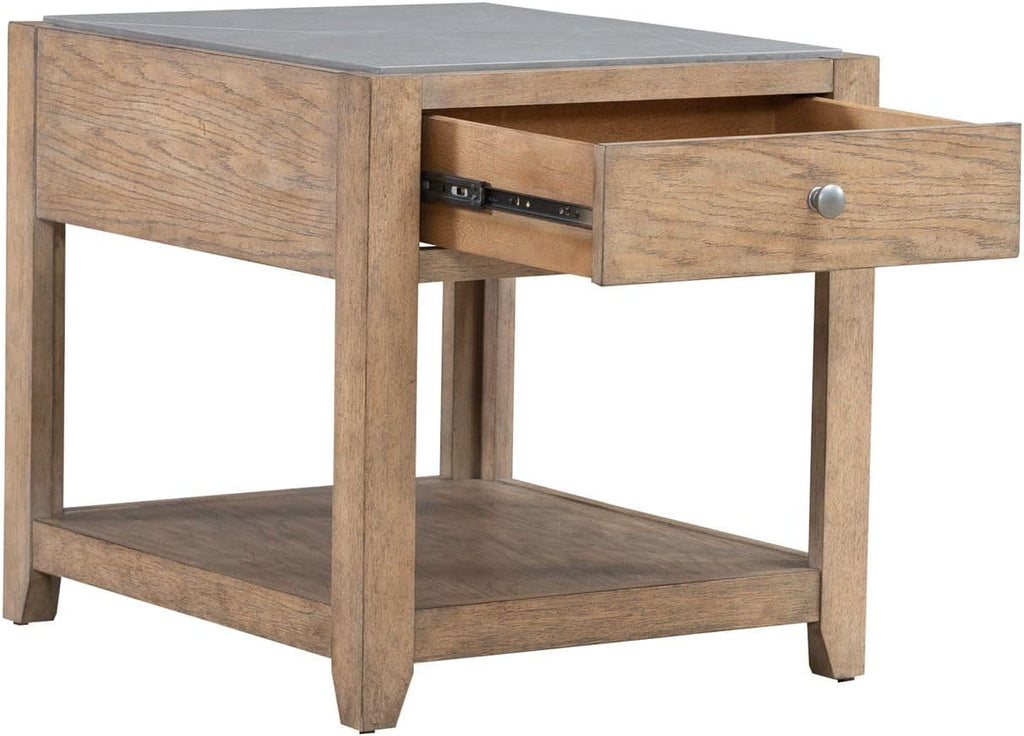 Liberty Furniture Millstone End Table with Unique Tile Top for Living Room - Nutmeg Oak Wood