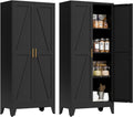 61" Tall Metal Pantry Cabinet, Kitchen Storage Cabinet with 2 Doors and 3 Adjustable Shelves for Kitchen, Living Room, Dining Room, Bathroom and Home, Office