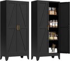 61" Tall Metal Pantry Cabinet, Kitchen Storage Cabinet with 2 Doors and 3 Adjustable Shelves for Kitchen, Living Room, Dining Room, Bathroom and Home, Office