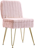 Vanity Chair with Storage | Comfy Ottoman with Folding Back | Faux Fur Vanity Stool with 4 Metal Legs for Make Up | Furry Padded Seat with Anti-Slip Feet for Bedroom Dressing Room | Pink