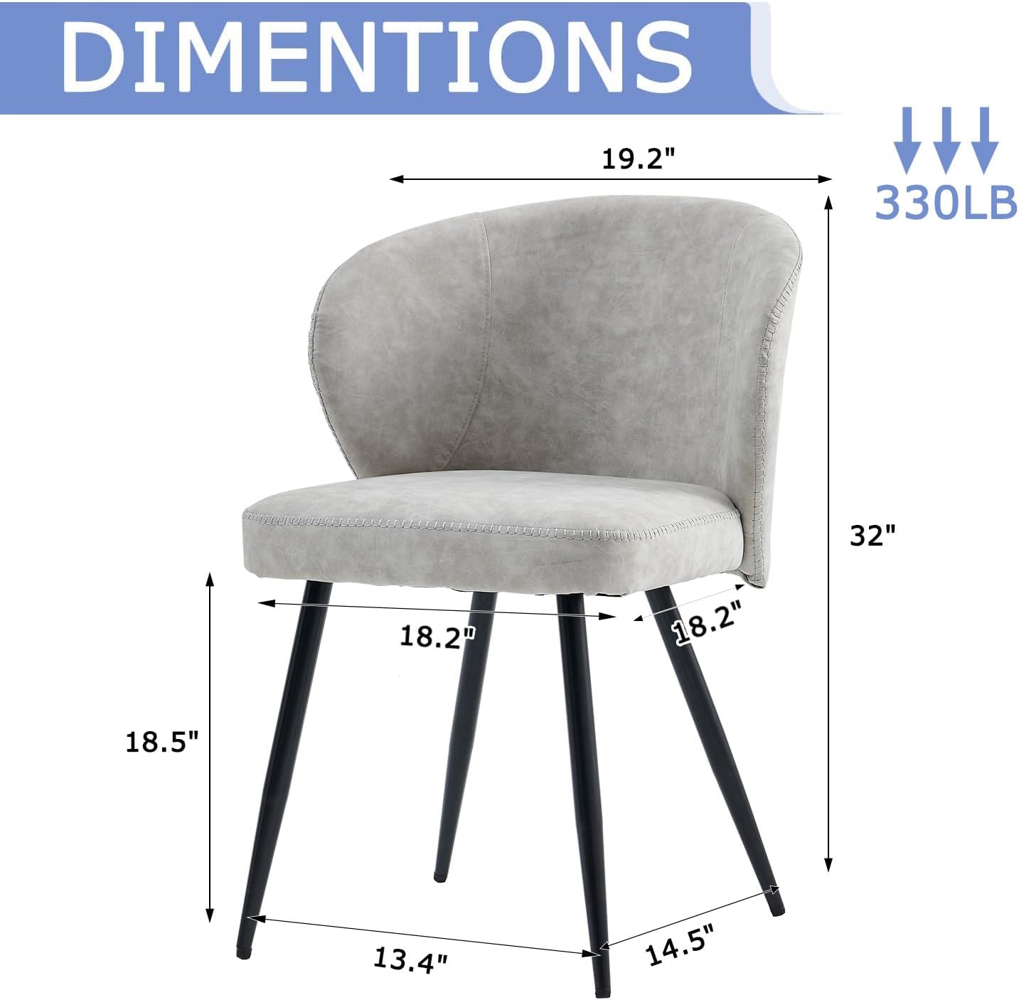 Dining Chairs Set of 2, Mid Century Modern Kitchen Chairs with Leather Cushion & Metal Legs, Upholstered Dining Room Chair with Curved Backrest for Home Kitchen, Grey