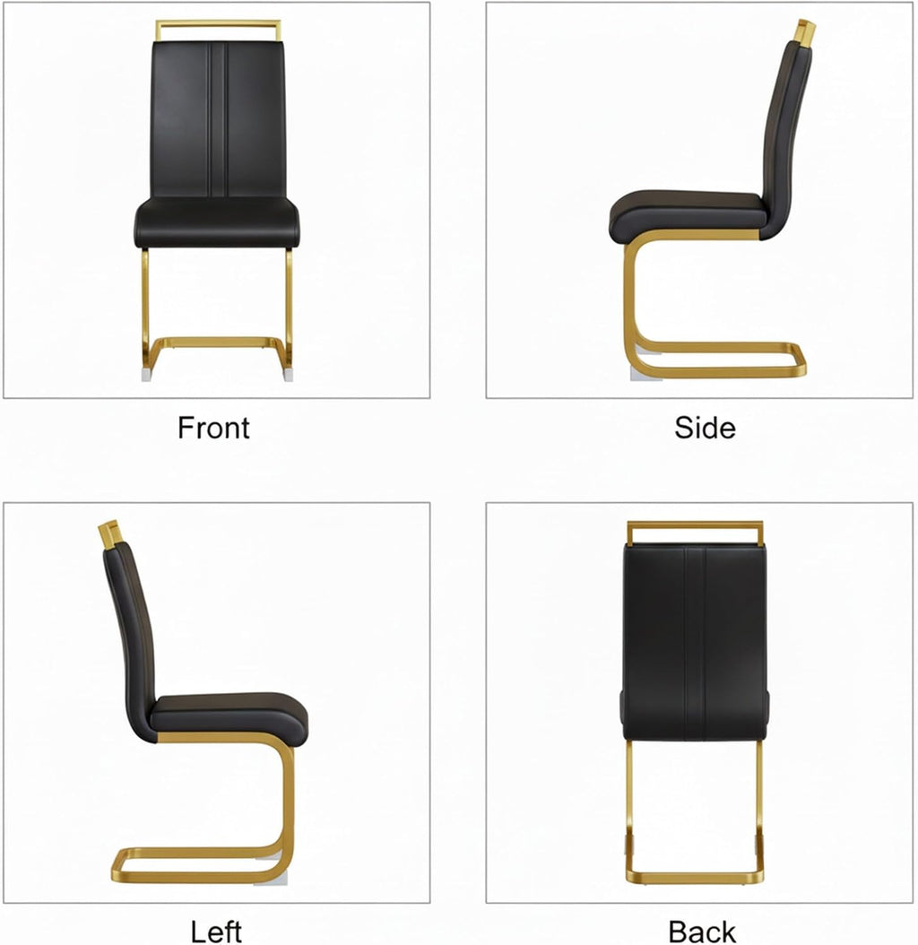 Set of 2 Modern Dining Chairs - Black PU Faux Leather Upholstered Armless Side Chairs with Cushioned Seat & Sturdy Metal Legs for Dining Room & Kitchen