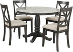 Merax 5 Piece Dining Table Set for 4, Solid Wood Kitchen Table Set with 4 Upholstered Chairs for Kitchen, Dining Room, Living Room, Grey