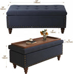 42'' End of Bed Storage Bench with Dual-Surface Lid, Upholstered Ottoman with Hidden Storage, Chenille Bench Seating with Wood Panel Seat for Entryway,Living Room,Bedroom-Blue