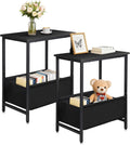 Small End Tables Set of 2, 2 Tier Side Tables with Fabric Storage Basket, Nightstands for Living Room, Bedroom, Office and Small Spaces, Black