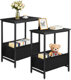 Small End Tables Set of 2, 2 Tier Side Tables with Fabric Storage Basket, Nightstands for Living Room, Bedroom, Office and Small Spaces, Black
