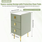 Narrow Nightstand with Drawers, Narrow Side Table Leather, Three-Layer Drawer Night Stand Small Bedside Tables for Living Room, Bedroom & Office (Green)