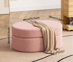 Oval Ottoman with Storage,Fleece Fabric Bed End Stool,Upholstered Padded Seat with Large Storage Space,Shoes Changing Stool for Entryway (Pink)