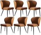 Brown Dining Chairs Set of 6, Modern Dining Chairs with Cushion Seat and Sturdy Metal Legs, Faux Leather Chair for Kitchen, Living Room