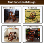 3 Step Stool Wooden Folding Ladder Chair Thickened Library Stair Chair Portable Light Garden Tool Ladder Maximum Load 337bl