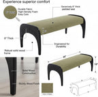 LukeAlon 51-Inch Extra Long Dining Bench, Green Linen Upholstered Seat & Black Rubber Wood Legs for Kitchen Table, Bedroom, Entryway