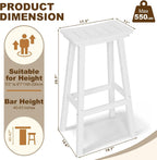 Outdoor Bar Stools Set of 6, 29 Inch All-Weather HDPE Bar Height Chairs, 500lbs Heavy Duty Patio Stools with Saddle Seat for Pub Table, Deck, Backyard(White, 6 Pcs 29")