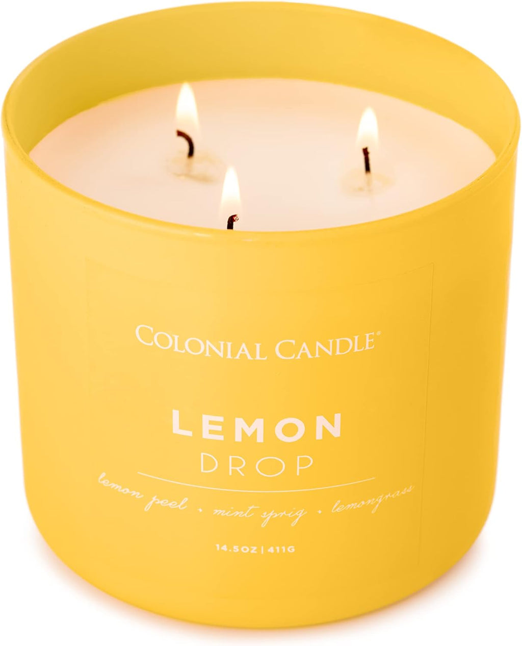 Colonial Candle Lemon Drop Scented Jar Candle, Pop of Color Collection, 3 Wick, 14.5 oz - Up to 60 Hours Burn