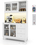 73” Kitchen Pantry Storage Cabinet w/Power Outlets & Led Lights | Tall Cupboard w/ Hutch, Wine Glass Racks, Adjustable Shelves, Drawers, Microwave Shelf for Dining Room (Espresso)