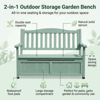 48in Wooden Outdoor Storage Bench, 2-Person Patio Deck Box with Backrest, Weather-Resistant Garden Chair Organizer for Front Porch, Yard and Poolside(Blue)