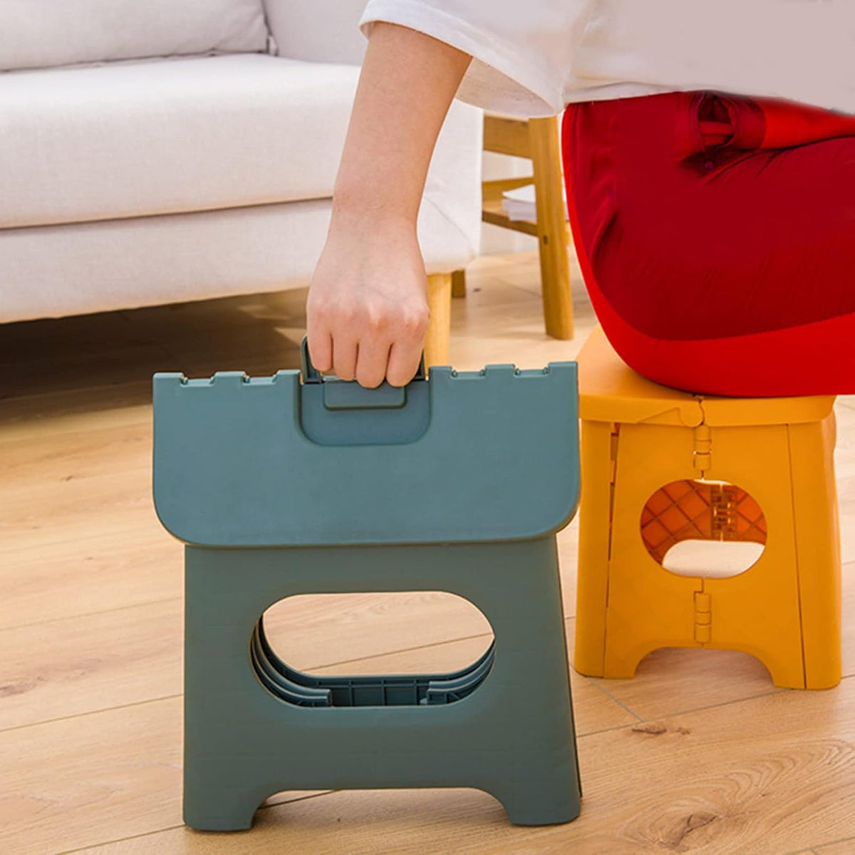 Lightweight Foldable Multi-Purpose Bathroom Stool Outdoor Portable Chair Fishing Tool Accessories for Kitchen Small Portable Folding Stools Chair for Adults Stool with Handle Small