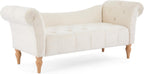 Christopher Knight Home Ucal Velvet Upholstered End of Bed Ottoman, Wooden Living Room Ottoman Bench with Curved Arms, Long Entryway Bench with Button Tufting, Long Seating for Bedroom, Beige