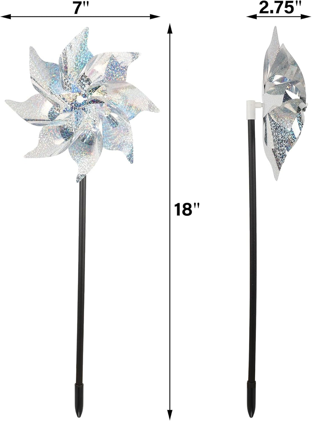 winemana 12 Pcs Reflective Pinwheels Outdoor, Wind Spinners for Yard & Garden, Sparkly Bird Repellent Windmill Scare Birds Away, Deterrent Devices for Outside Patio Lawn Spring Decor (Silver)