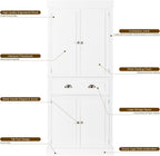 VINGLI 71-Inch White Storage Cabinets with Drawers, Freestanding Pantry Cabinets with Doors and Shelves Adjustable, Wood Farmhouse Kitchen Pantry Cupboard