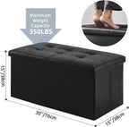 YOUDENOVA 30" Ottoman with Storage, Folding Faux Leather Bench, Black | Foldable ottoman with hidden storage, padded faux leather seat for living room, bedroom and entryway.