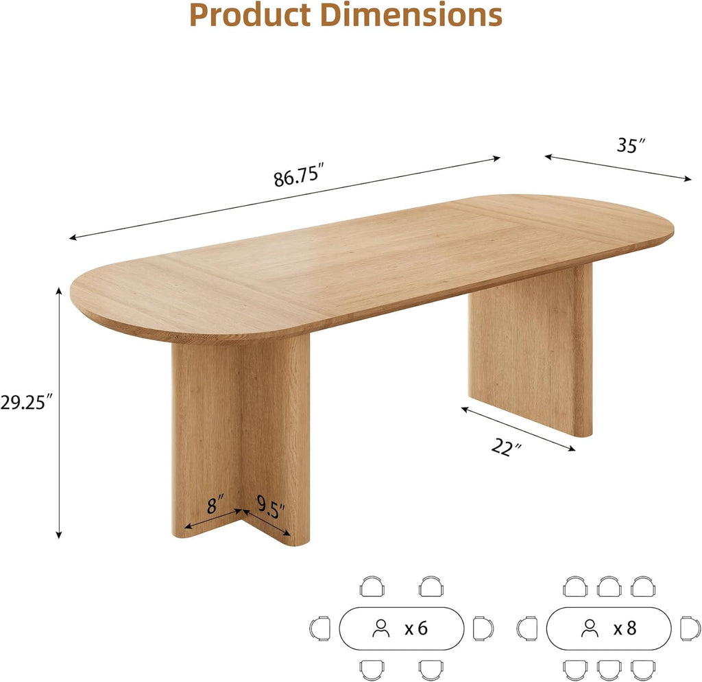 78.75" Oval Oak Dining Table for 6-8 Person, Modern Farmhouse Kitchen Table with Sturdy Legs, Wood Dinner Table for Dining Room Kitchen Living Room, Natural Oak