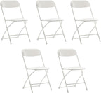 BTEXPERT Set of 5 Pack, White Plastic Folding Chair Steel Frame Commercial High Capacity Event Chair Lightweight Set for Office Wedding Party Picnic Kitchen Dining Church School