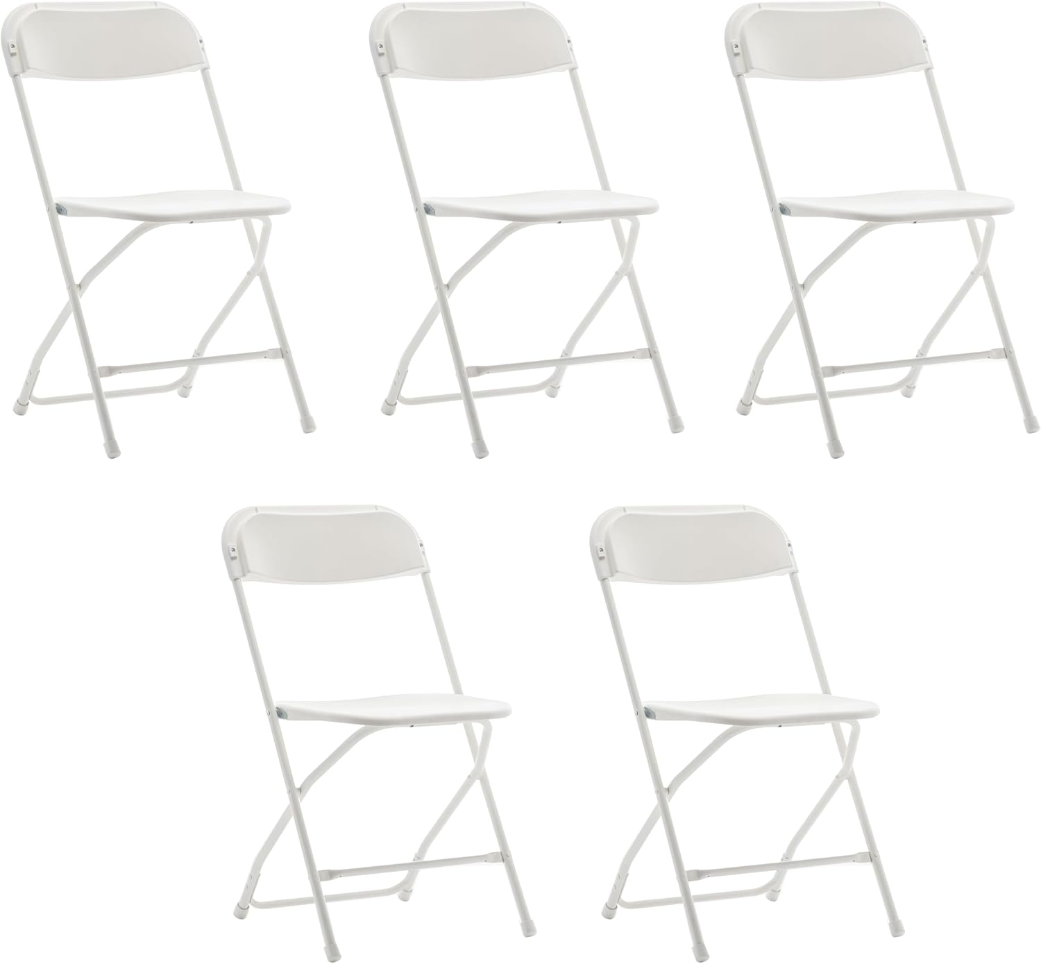 BTEXPERT Set of 5 Pack, White Plastic Folding Chair Steel Frame Commercial High Capacity Event Chair Lightweight Set for Office Wedding Party Picnic Kitchen Dining Church School