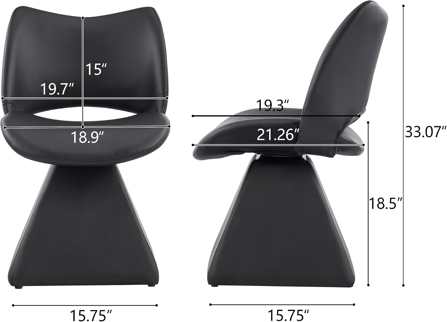 Henf Modern Upholstered Swivel Dining Chairs,Faux Leather Vanity Chair with Wave Shaped High Back, 360 Degree Rotating Mid Century Armless Side Chairs with Metal Base for Dining Room,Desk,Black