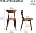 Oak Dining Chairs, Kitchen Chairs, 100% Solid Wood Modern Dinner Chair with Curved Backrest, Dining Room Chair for Kitchen, Living Room, Study (4PK, Walnut)