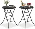 32" Round Folding Table, Portable Bar Height Folding Table with Detachable Legs, Round Foldable Table with HDPE Top for Standing Parties, Balcony, Event, Indoor Outdoor Use (Black, 2 Pack)