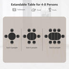 Extendable Round Dining Table for 4 6, Solid Wood for Dining Room Kitchen Office, 43"- 74" Modern Oval Kitchen Table, Removable Leaves Space Saving Expandable Dinner Table White
