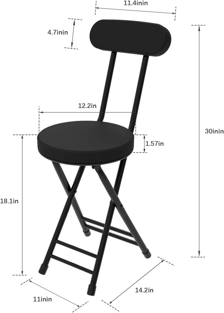 Folding Stool,Cushioned Padded Folding Stool 18.1 inch,Black Portable Heavy Duty Collapsible Padded Round Stool