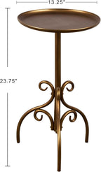 Round Side Table, Small Metal Drink Table for Small Spaces, Modern Martini Table for Living Room, Bedroom, Corners, and Office (Antique Brass)