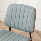 LUNLING Dining Room Chairs Mid Century Modern Retro Blue Faux Leather Chair with Walnut Bentwood Upholstered Seat Metal Legs Kitchen Chairs Adjustable Foot for Kitchen Dining Room,1PCS