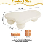 40" Modern White Coffee Table Cloud Shape Low Center Table Cute Irregular Indoor Tea Table with 3 Ball Legs for Living Room Small Space