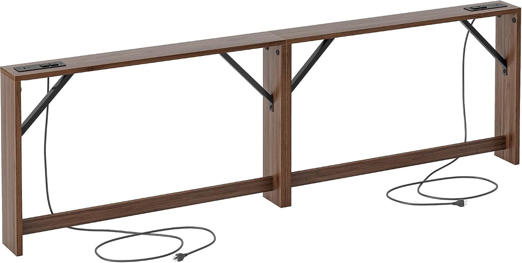 TIQLAB 5.9 Inch Narrow Console Table with Power Outlet,Sofa Table, Total Length 94'' Sofa Table Behind Couch, for Entryway&Living Room, Black Walnut