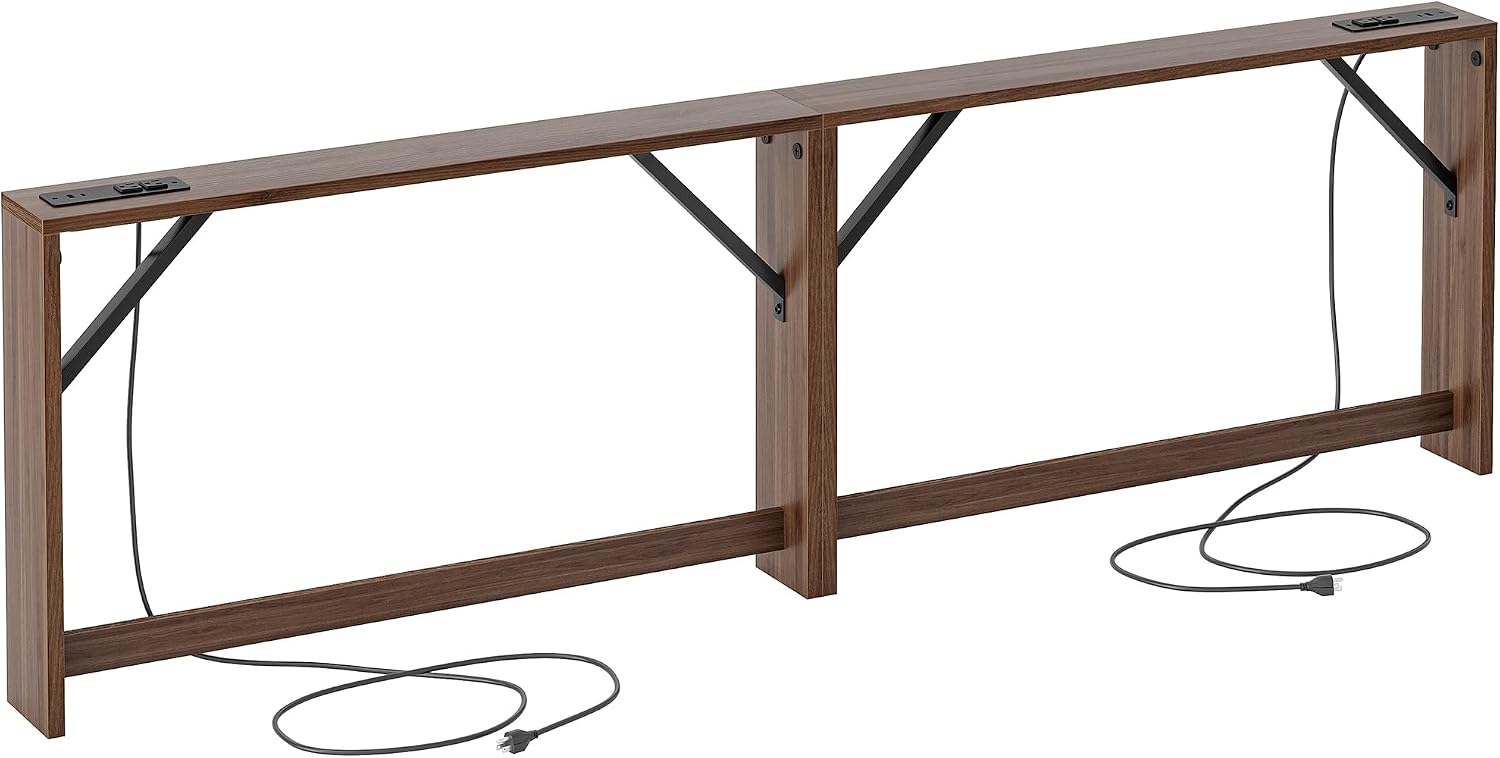 TIQLAB 5.9 Inch Narrow Console Table with Power Outlet,Sofa Table, Total Length 94'' Sofa Table Behind Couch, for Entryway&Living Room, Black Walnut