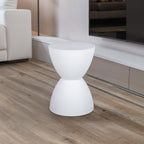 Hourglass Shaped Stool, Modern Round End Table Indoor/Outdoor Stool or End Table for Patio, Balcony, Poolside, Entryway, or Living Room 43x30cm (White)