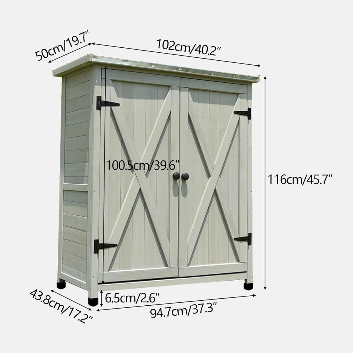 Large Vertical Outdoor Storage Box Adjustable Foot Pads, Wooden Outdoor Storage Cabinet with Doors Galvanized Cabinet Top for Delivery Patio Garden and Porch,Br,Brown