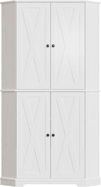 IRONCK Corner Cabinet, 72" Farmhouse Pantry Storage Cabinet, White | 6 Tiers Kitchen Pantry with 2 Adjustable Shelves, 240° Swivel Doors and Storage Rack for Kitchens, Dining rooms, Living rooms
